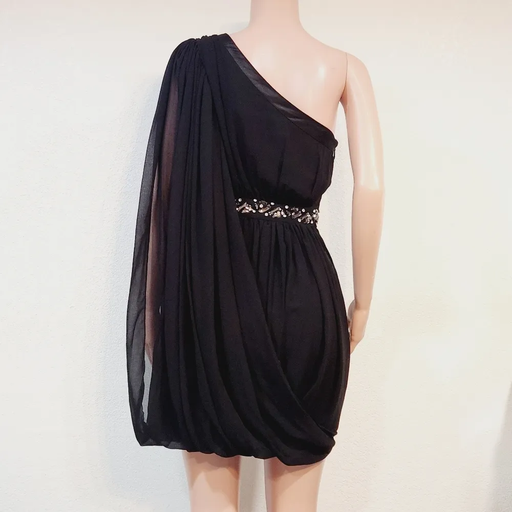 bebe One Shoulder Greek Sleeve Bubble Party Dress Sz XS - Image 6