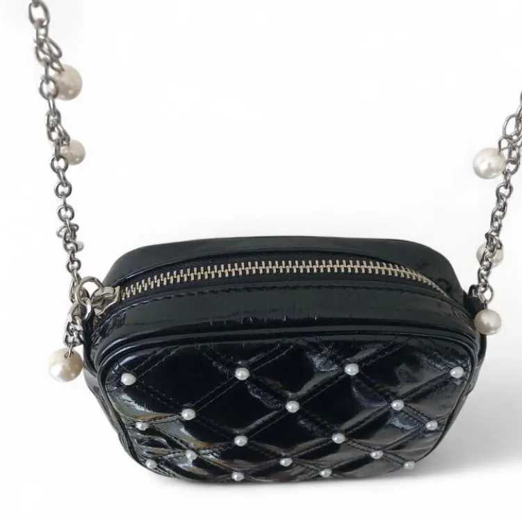 White House Black Market women’s Black Quilted Crossbody Bag with Pearl Accents - Image 6