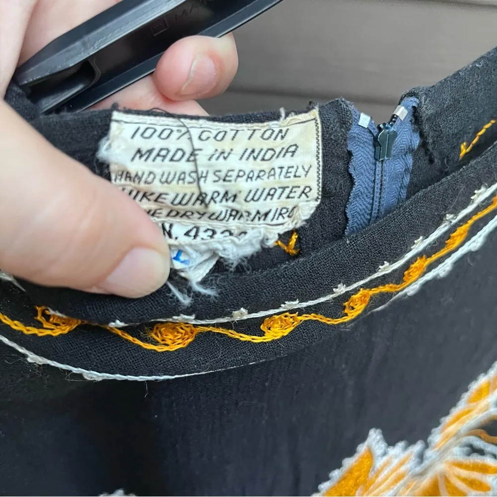 India Art Palace INC womens embroidered gauzy cotton dress black large modest - Image 5