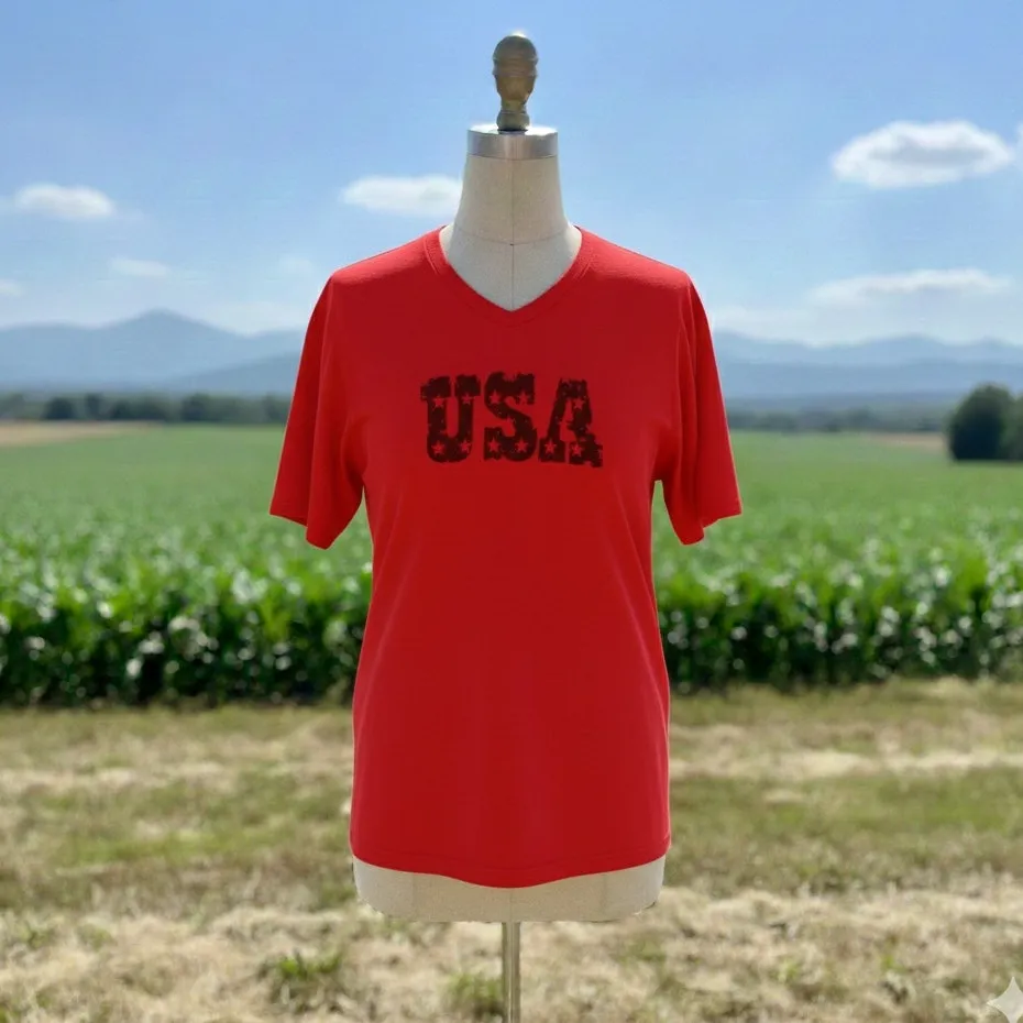 USA Star Graphic Tee 3XL Red V Neck Short Sleeve NWT Patriotic T Shirt Size 3X - Image 8