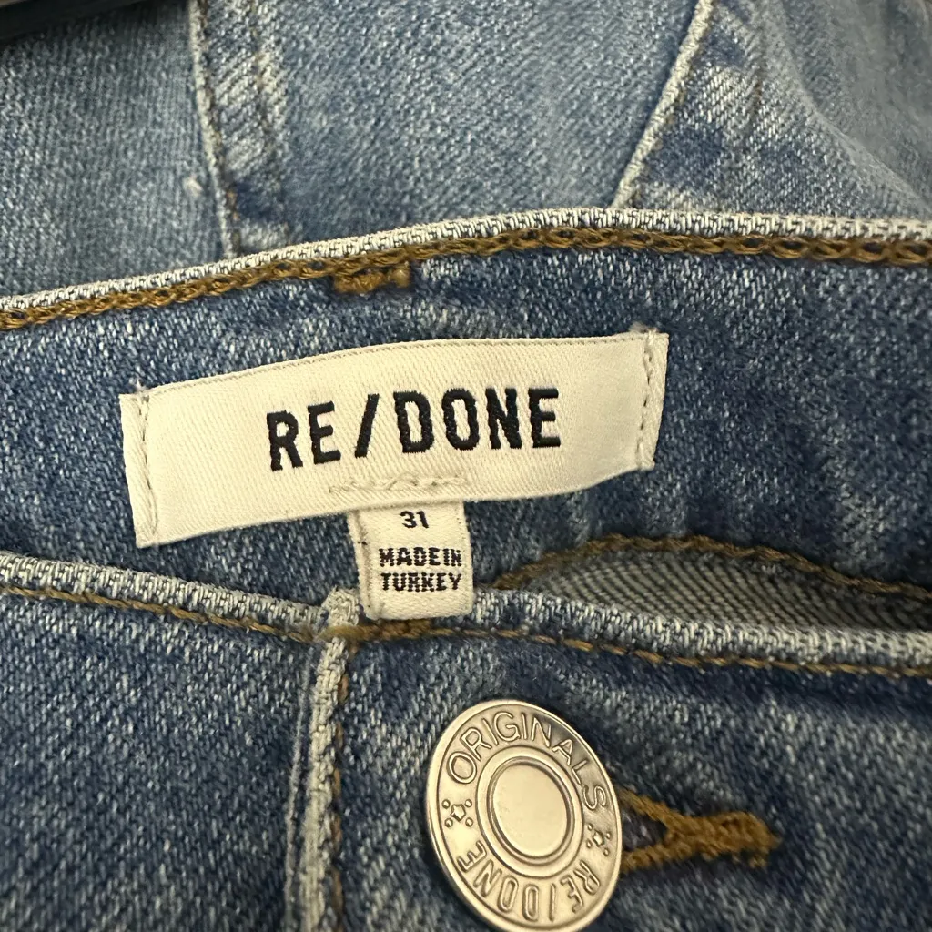 Re/done 90s High Rise Ankle Crop Jeans Size 31 Distressed Light Wash Button Fly - Image 4