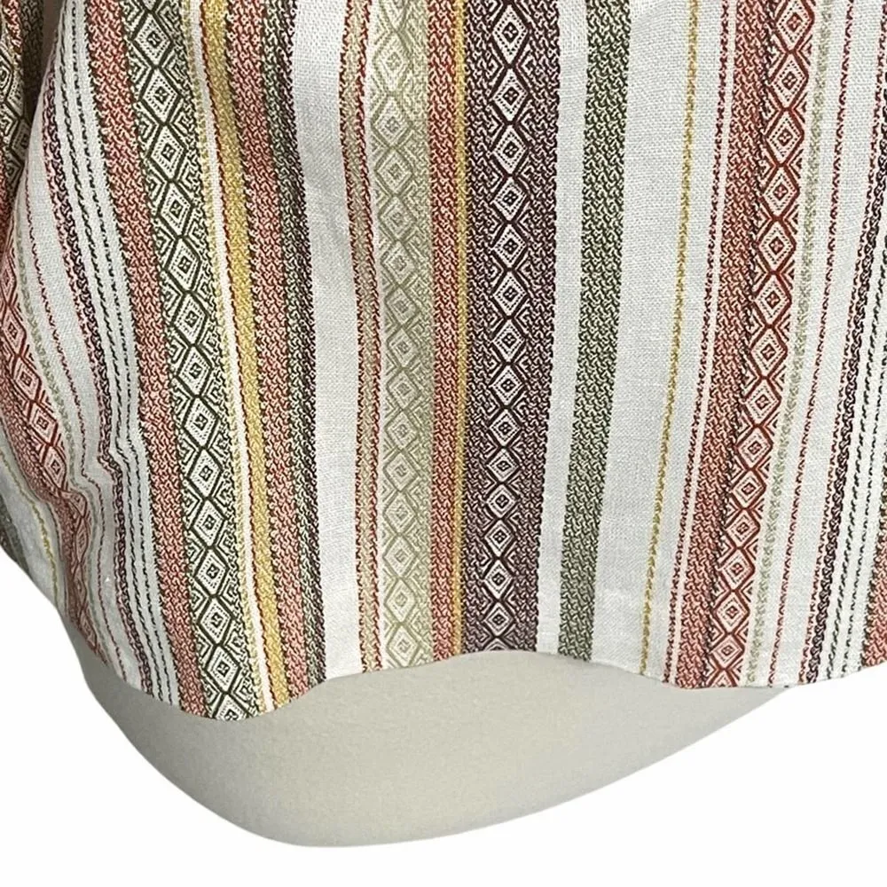 Soho Apparel Striped Linen One Button Ruched Sleeve Blazer White Orange Medium - Image 4