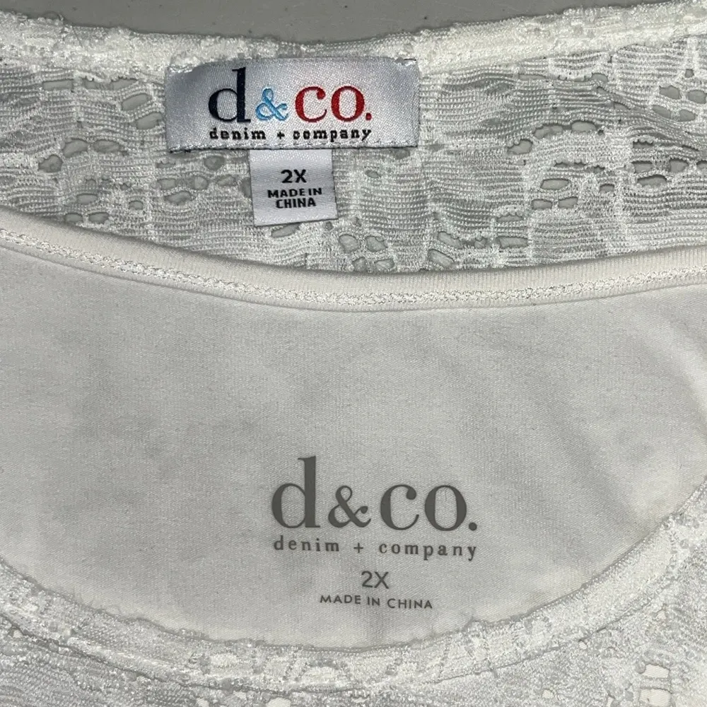 Denim & Co. Size 2X White 2 Pc. Floral Lace Blouse & Jersey Knit Tank Top Set - Image 4