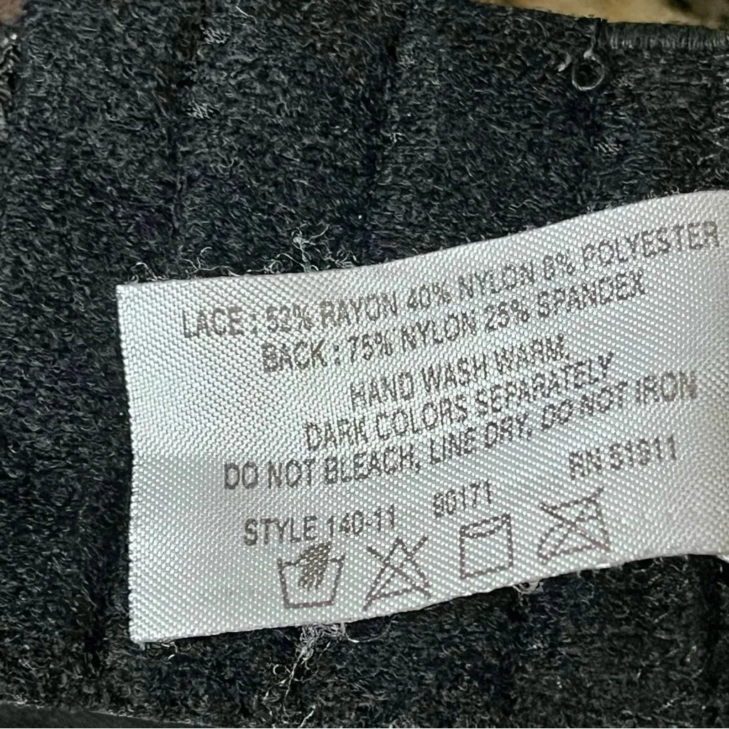 Lunaire Black Mesh Lace Wireless Bra 40DDD Sheer Embroidered Plus Size Gothic - Image 4