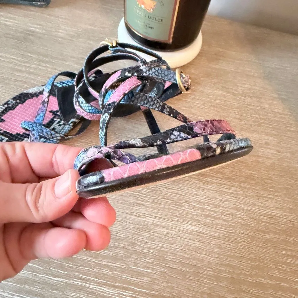 NWT Marion Parke Toscana Harvey Python Snakeskin Indigo Strappy Size 37 / 6.5 Blue - Image 5