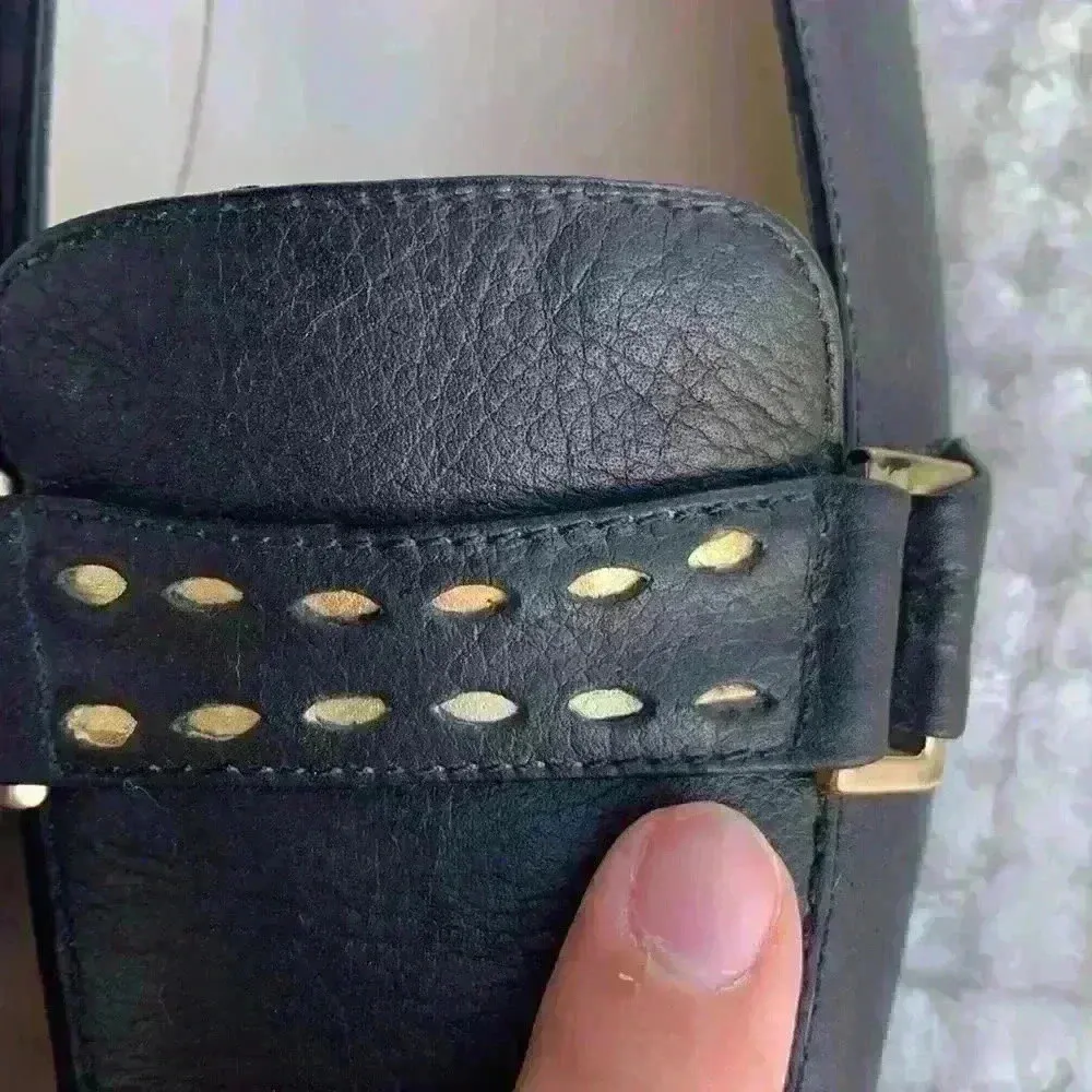 Amalfi black leather loafer sz 8 slip on classic minimalist comfortable dressy Gold - Image 10