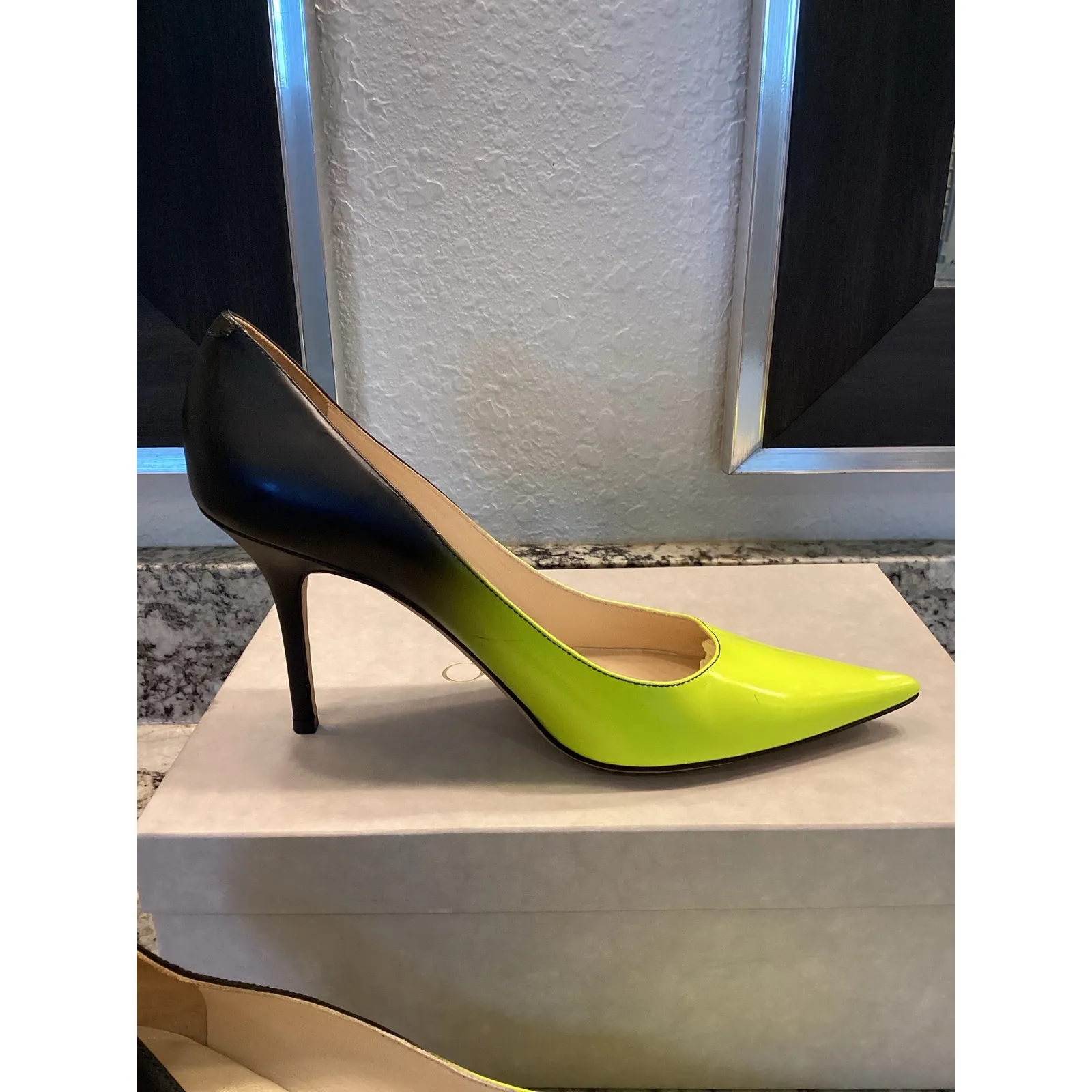 Jimmy Choo Agnes Degrade neon yellow green matte black Ombre pump heels 40.5 - Image 5
