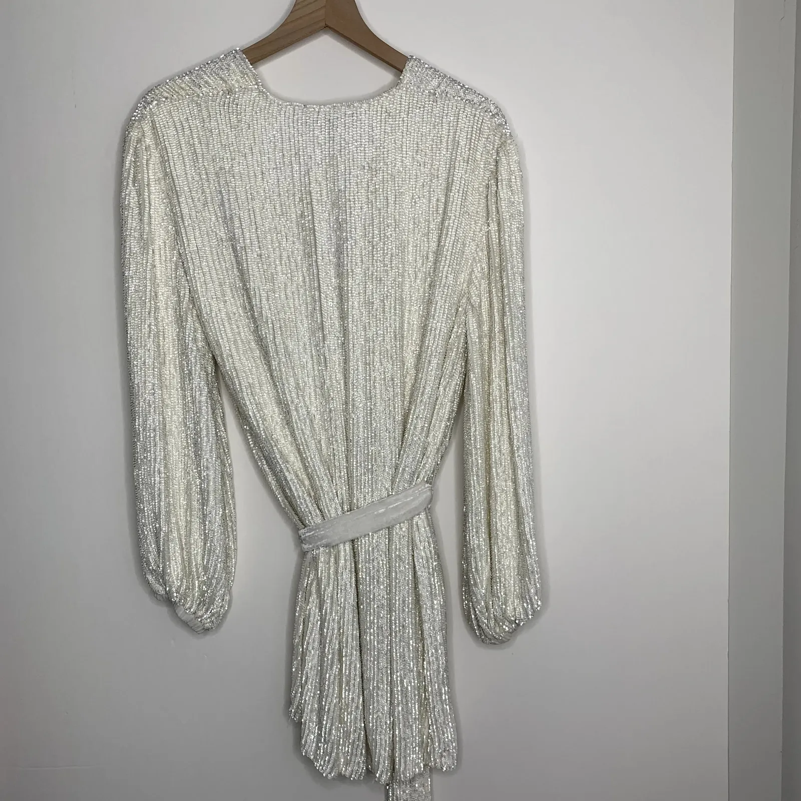 Retrofete Gabrielle Robe Sequins Wrap Mini Dress in Moonglow White Womens XS - Image 4