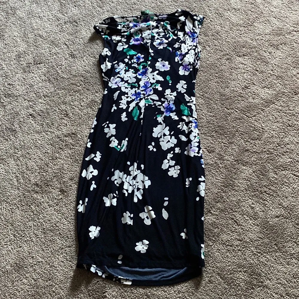 Lauren Ralph Lauren Ruched Floral Print Cap Sleeve Dress SIZE 8 - Image 4