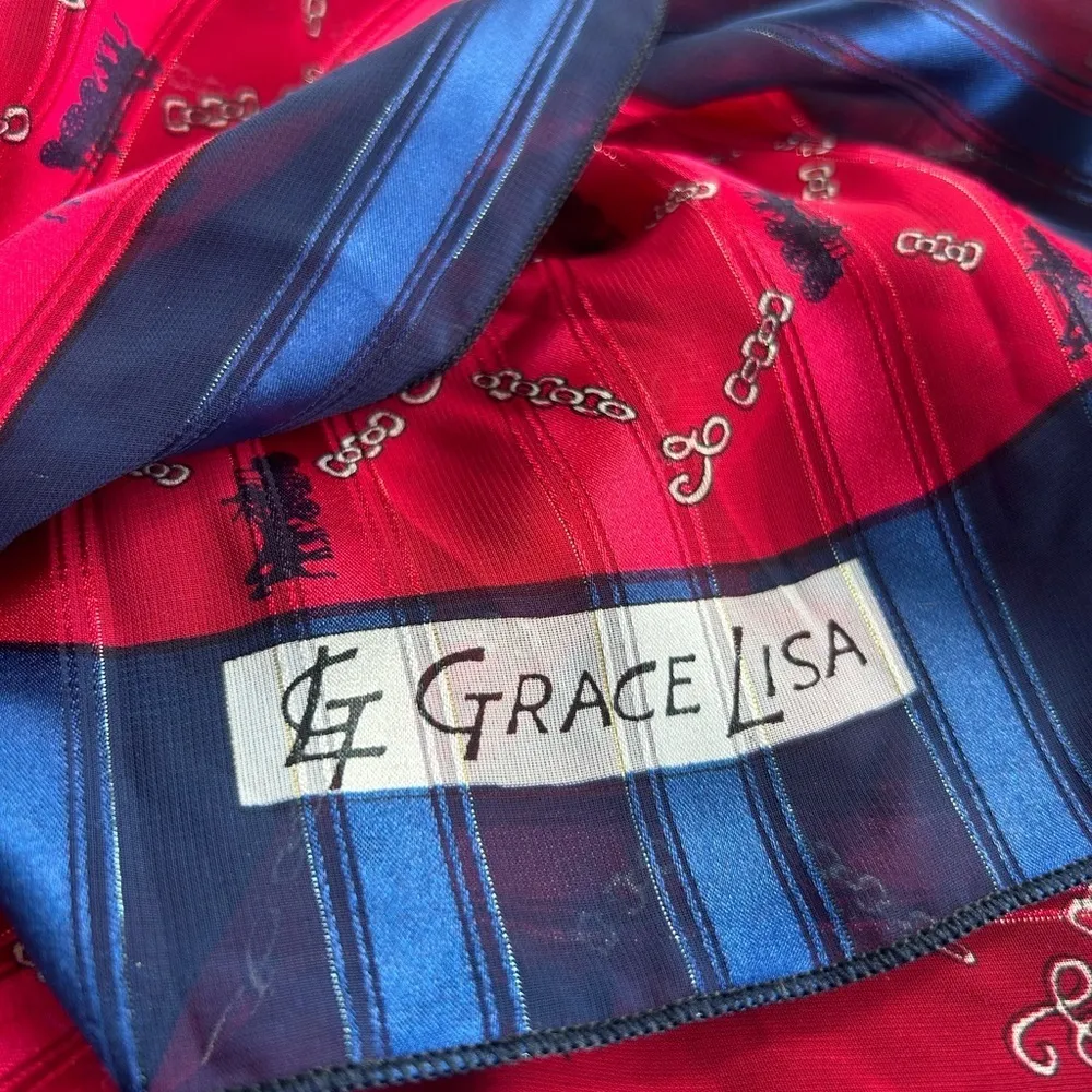 Lisa Grace silk blend nautical preppy bold print ladies scarf Blue - Image 5