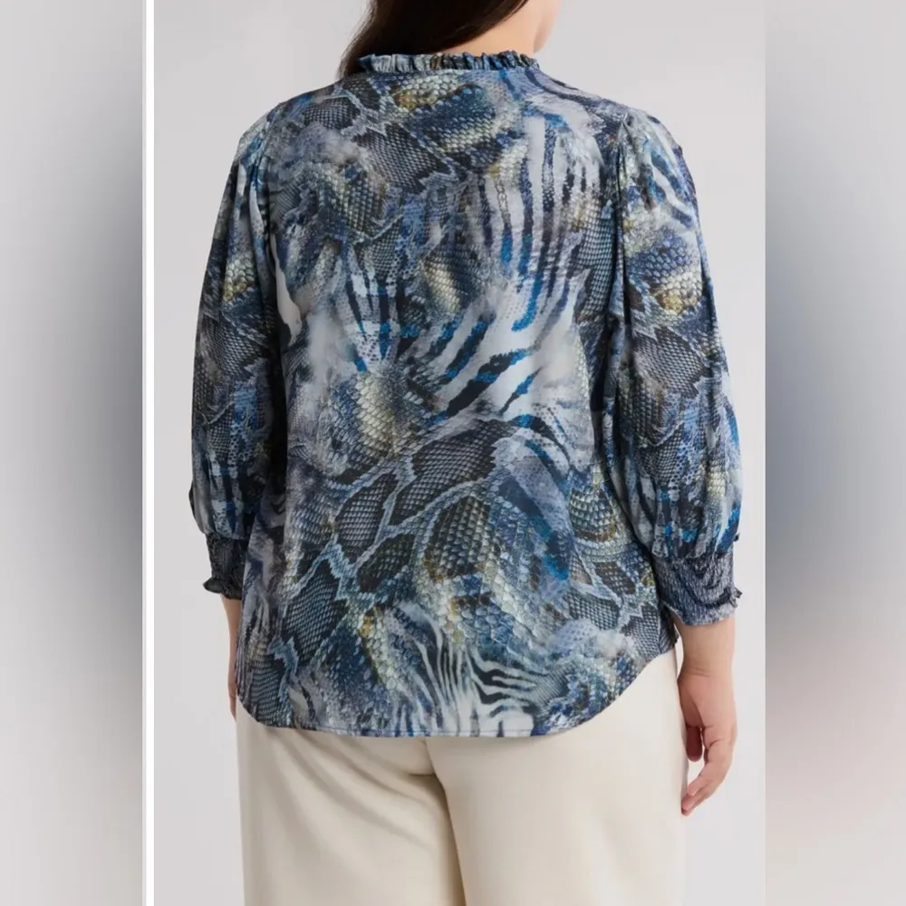 T Tahari Smocked Shoulder Top X3 NWT Color: Blue Reptile RETAILS $68 - Image 2