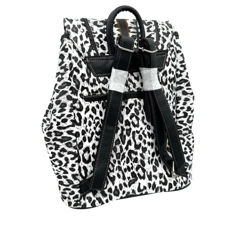 Leopard Print Western Leather Buckle Backpack Black - Image 2