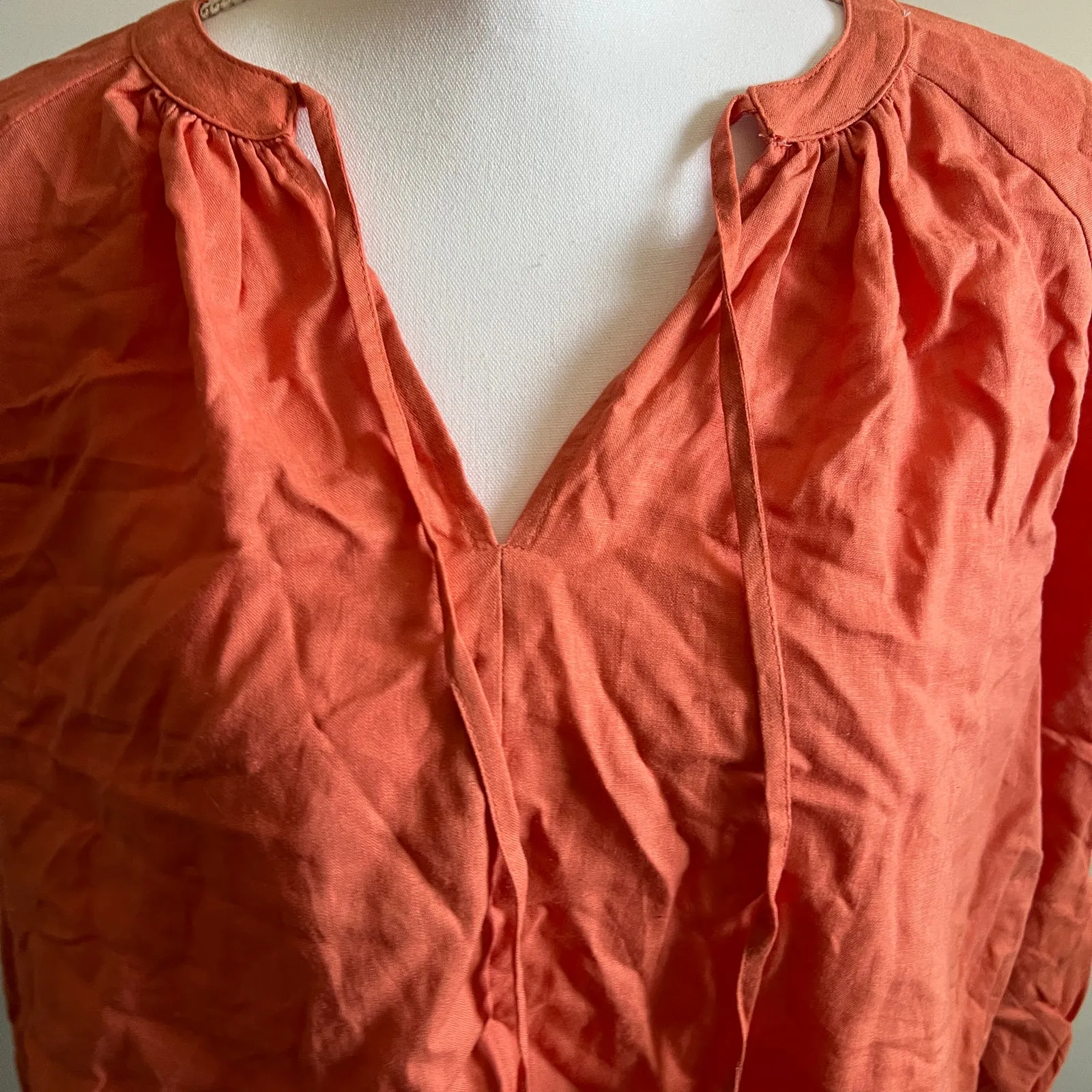A New Day Women's Orange Linen Long Sleeve Tie-Front Top - Size XS - NWT - Image 3