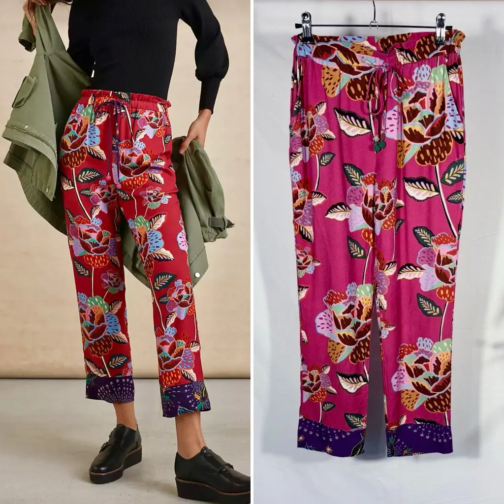 Farm Rio  Violetta Floral Cropped Drawstring Pull On Trousers  **Flawed ~ XS 💛 - Image 2
