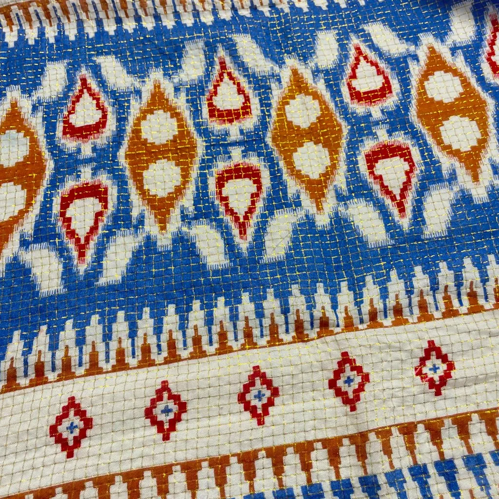 Fringe Scarf Square Southwestern Pattern Blue White Lightweight FLAWS Stripes - Image 12