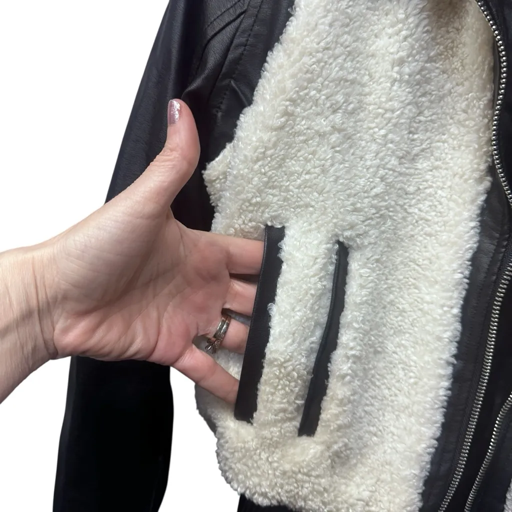 Faux Leather & Fleece Bomber Jacket XL - Image 4