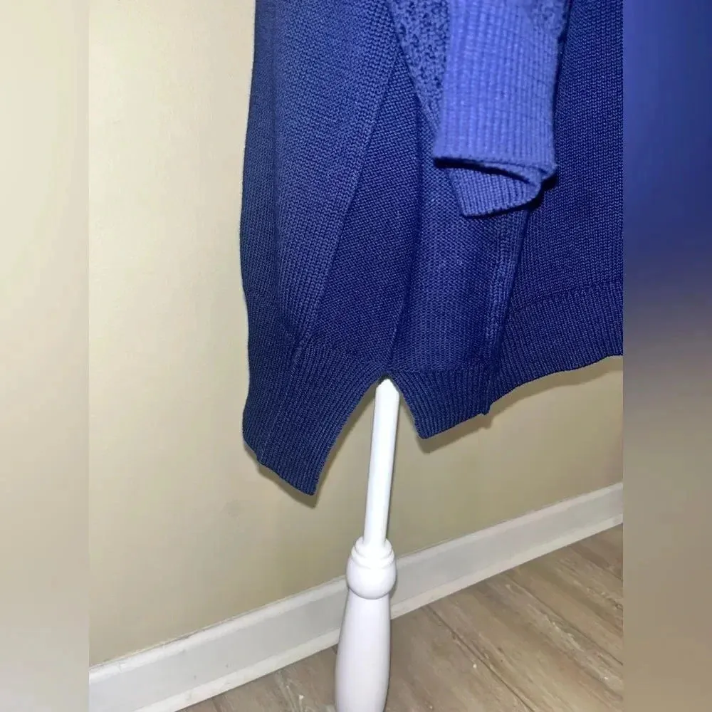 NWOT DKNY Navy 100% Cotton Crochet Sleeve Sweater Sz XL Blue - Image 6