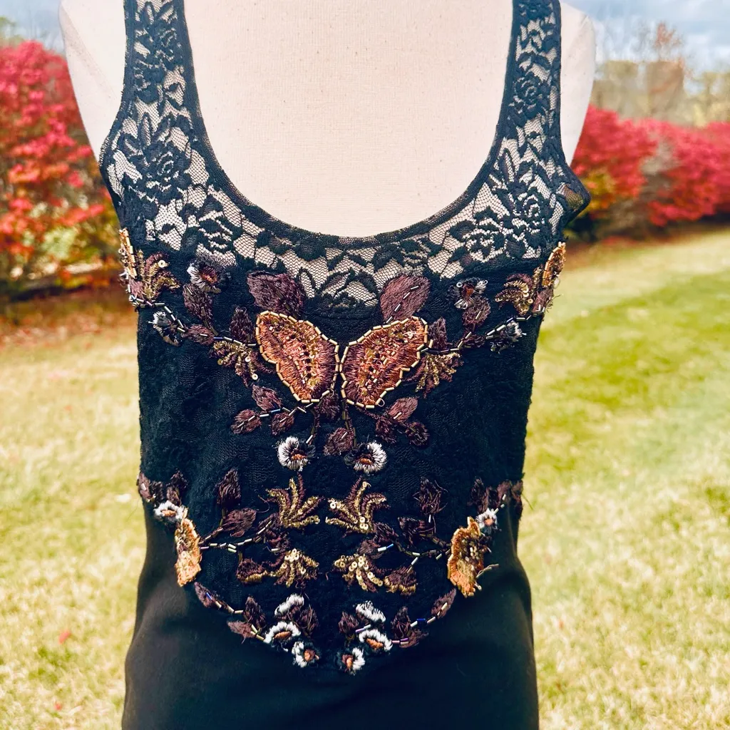 FREE PEOPLE Black dress Embroidered Beaded Sequin Secrets of Eden - Image 11