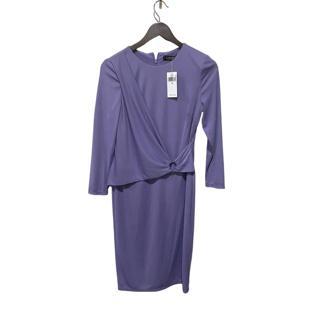 Lauren Ralph Lauren Stretch Crew Neck 3/4 Sleeve Dress Size 6 Purple - Image 5