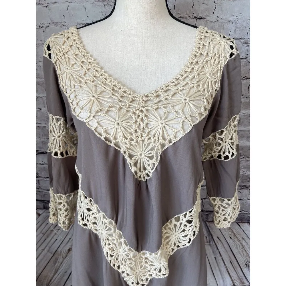 Umgee‎ Dress Coverup Crochet Brown Boho Size M - Image 2