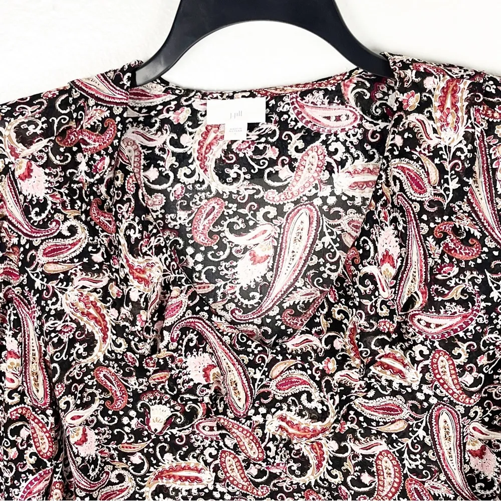 J. JILL Paisley Print Sheer Long Sleeves Ruffle Collar Blouse, Size Large - Image 9