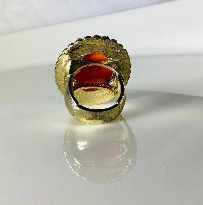 INC  Large Coral Stone Ring - Image 3