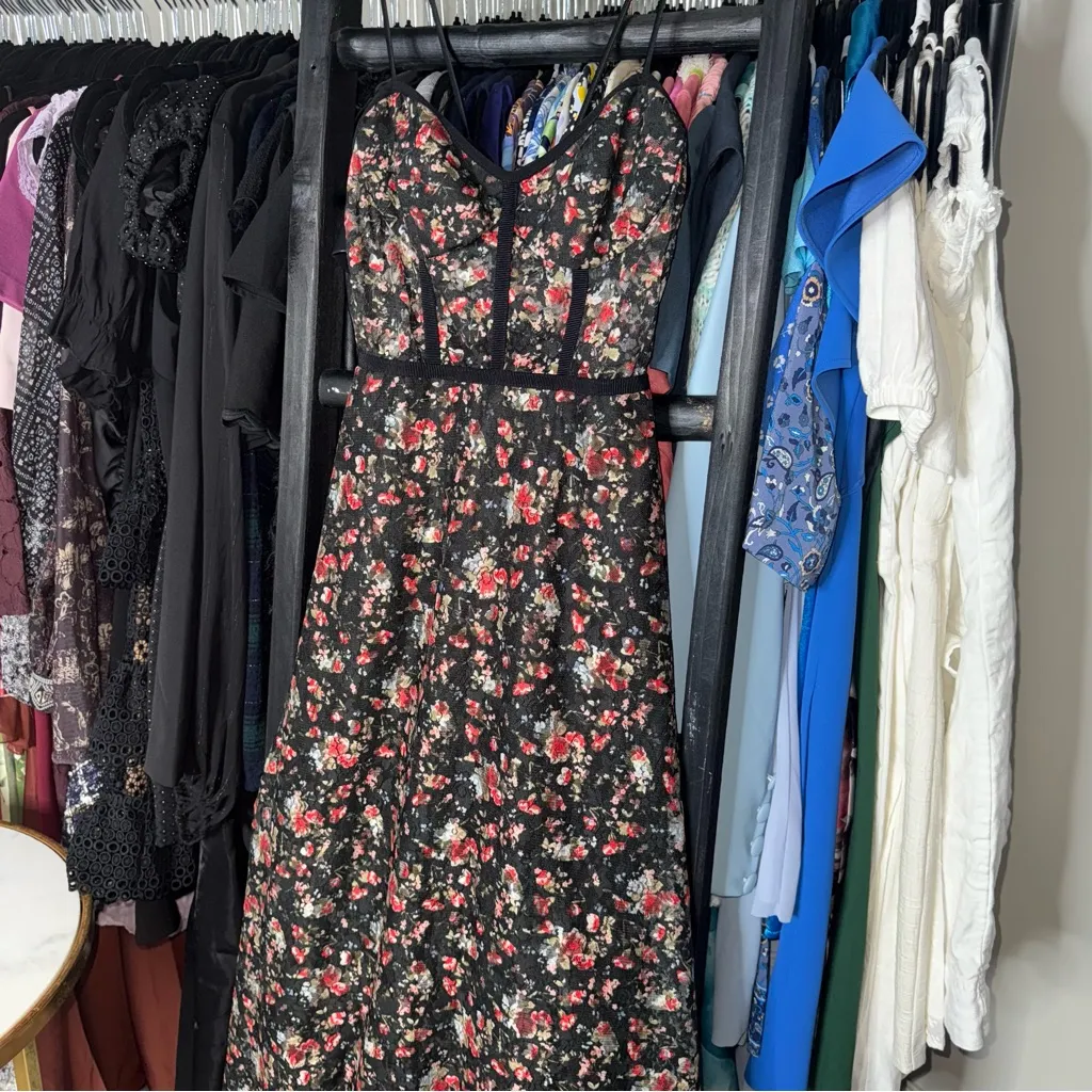 Allen Schwartz Eden Bustier Midi Dress Whimsigoth Cottage Goth Romantic Garden Black Size 0 - Image 11