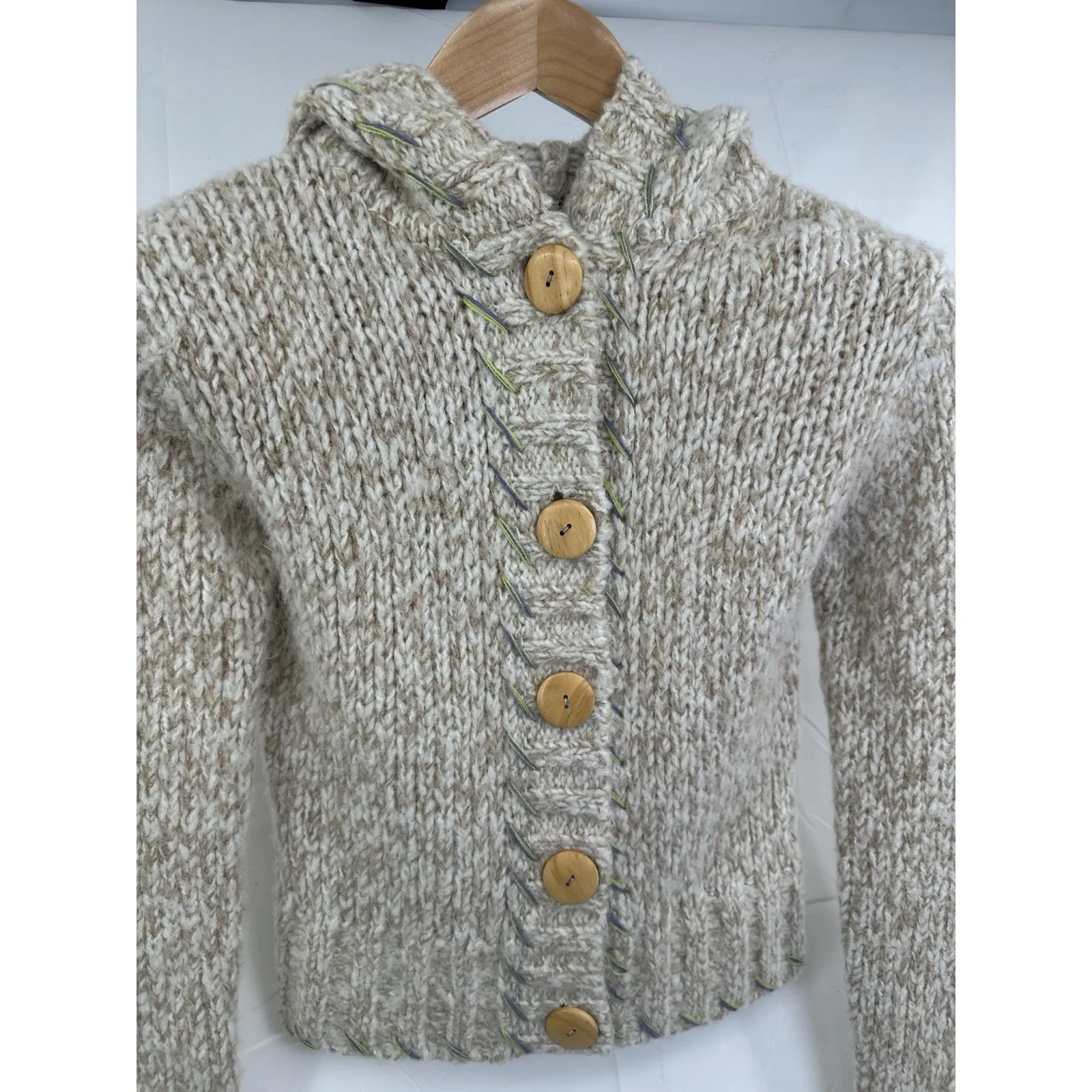 Kenji Hooded Chunky Knit Woman's Cardigan Sweater Hood M Alpaca Wool Y2K Tan Size M - Image 2