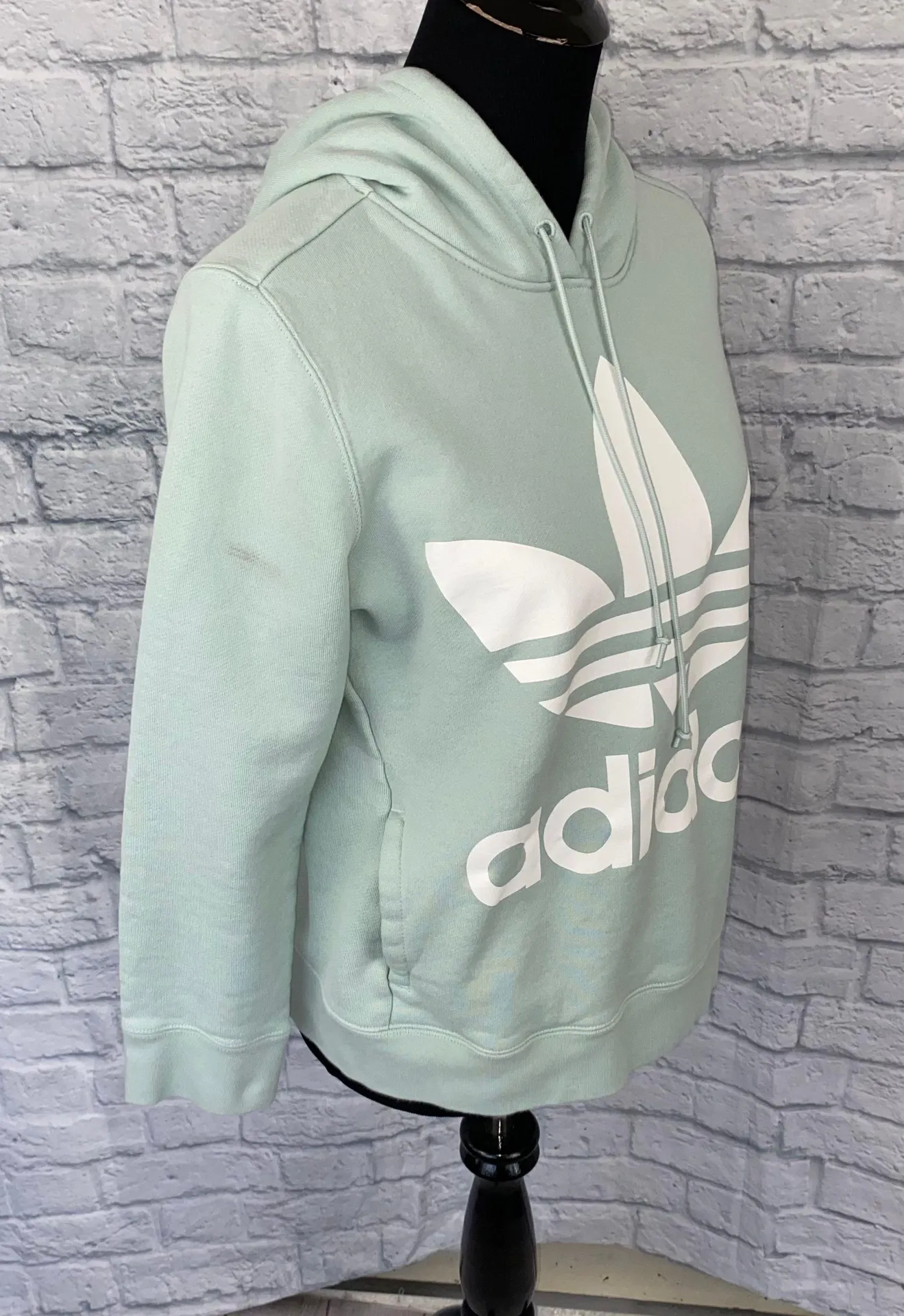 graphic print pullover hoodie w/front pocket mint green sz S women - Image 6