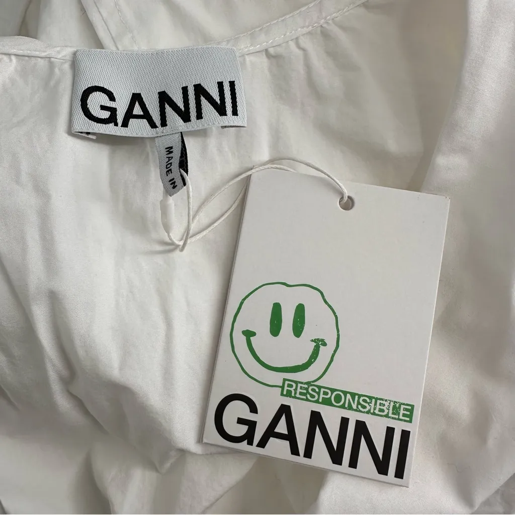 Ganni Wide Ruffle-Trimmed Collar Cotton Poplin Shirt size 36/US 4 Small NWT - Image 11