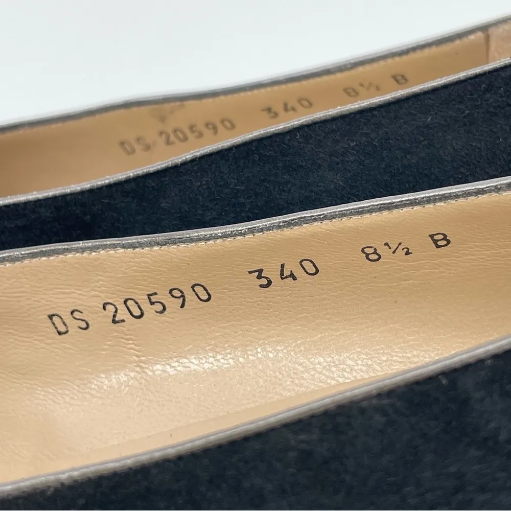 Salvatore Ferragamo Ferragamo Black Suede Low Wedge Size 8.5 B Square Pointed Toe - Image 3