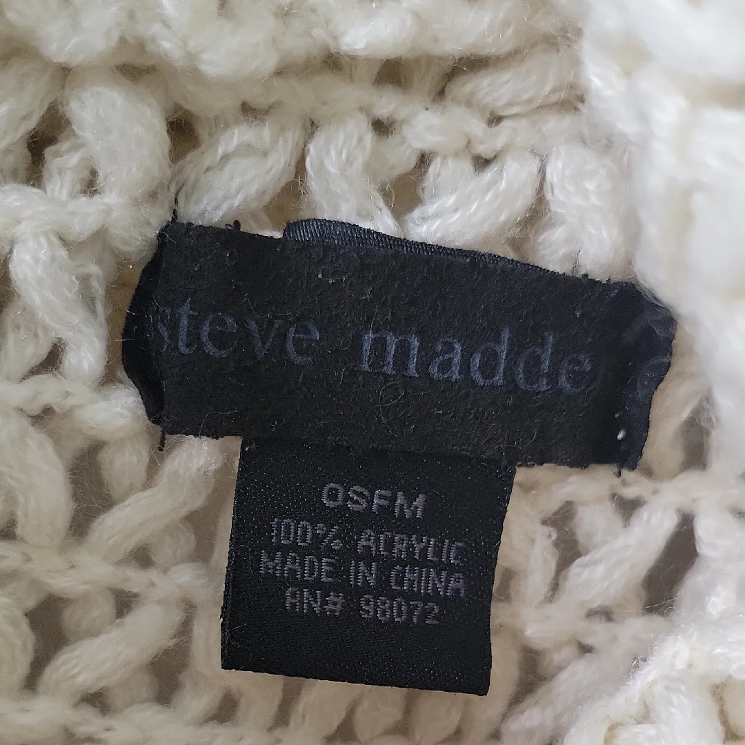 Steve Madden Ivory Knit Cowl Neck Poncho with Fringe - Image 3