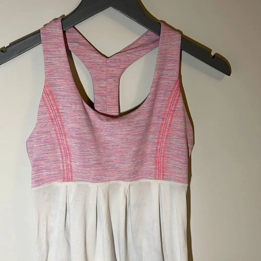 Lululemon Racer Back Tank‎ with drawstring waist. Size tag missing. Pink/White Pink - Image 3