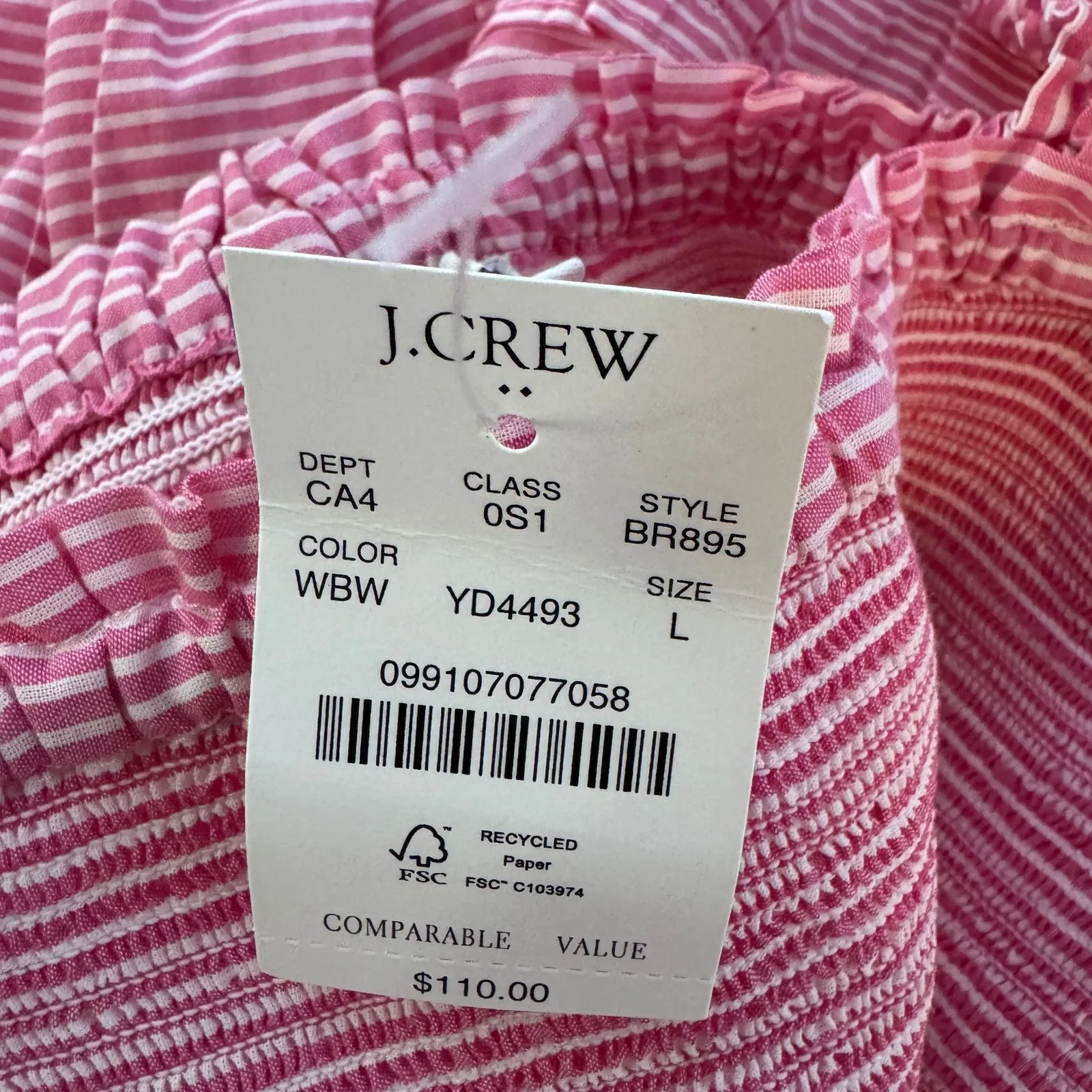 J Crew Striped Smocked Tiered Mini Dress Womens‎ Large Ruffle Strap Striped Pink - Image 7