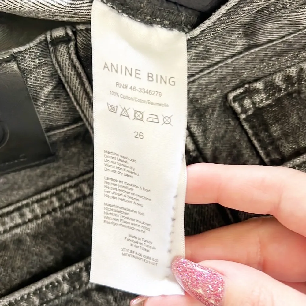 Anine Bing The Brenda Jean Gray High Waisted Button Fly Cotton Crop Slim Jeans - Image 10