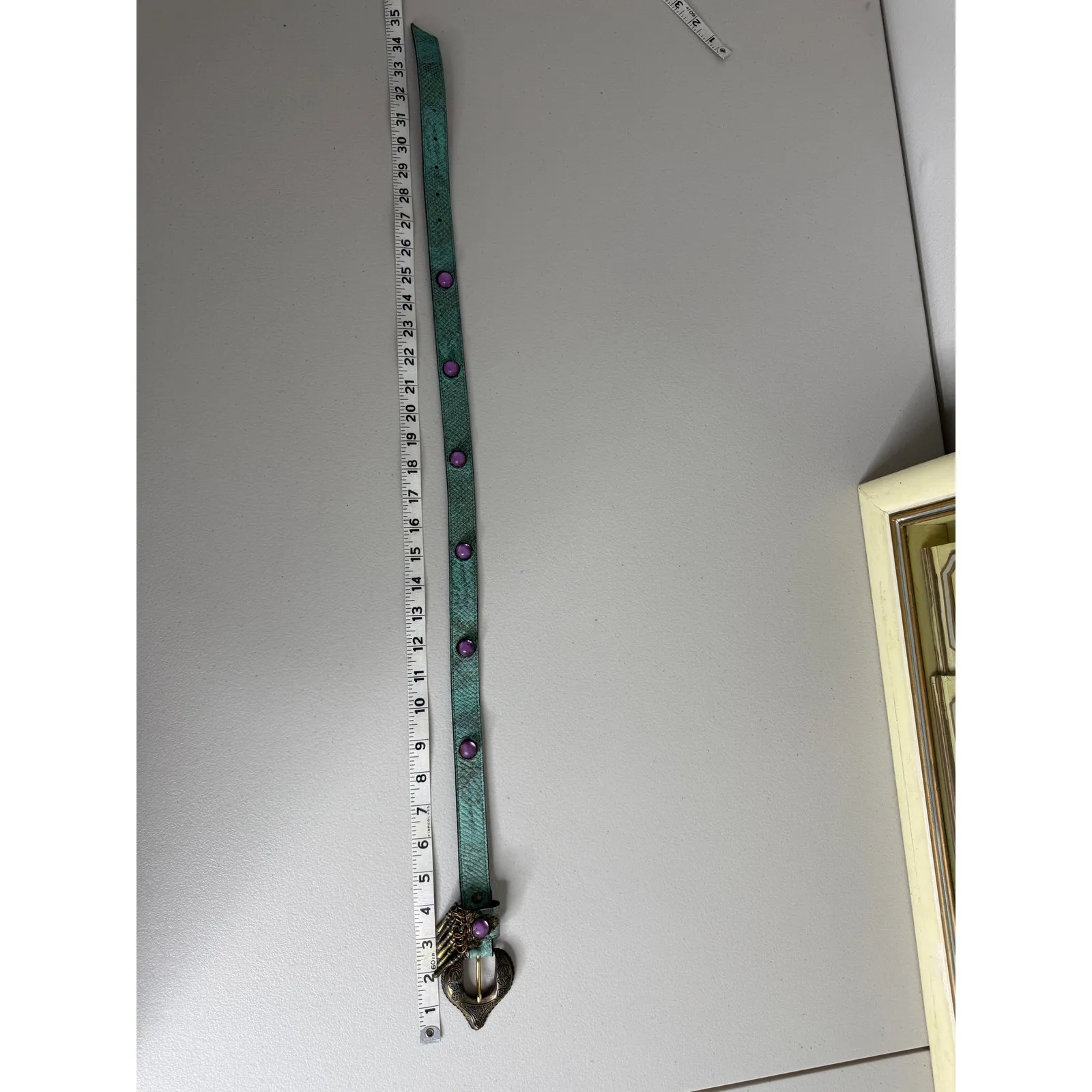 Leatherock Vintage Turquoise Leather Snakeskin Purple Stud Charm Tassel Belt S Green - Image 5