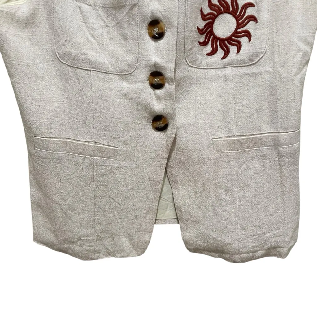 INDI LUXE Swing Of Things Sun Sleeveless Buttoned Vest Wide Leg Pants Oat Large Tan - Image 3