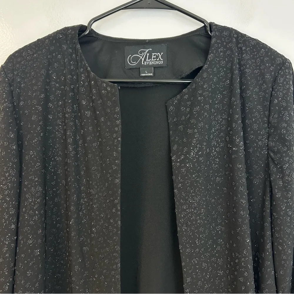 Alex Evenings Black Open Front Glitter Evening Jacket Size Large - Image 3