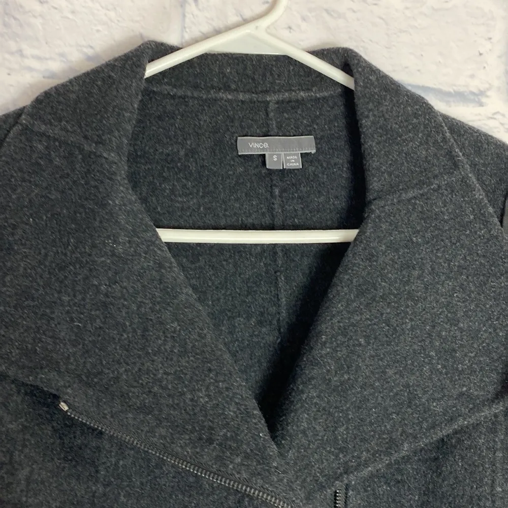 Vince gray wool leather sleeve asymmetrical moto jacket small - Image 4