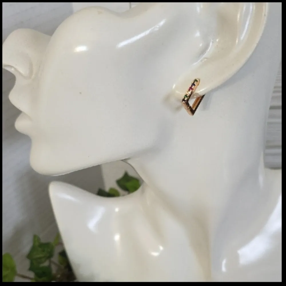 Small Gold Filled Rectangle Huggie Hoop Earrings - Image 6