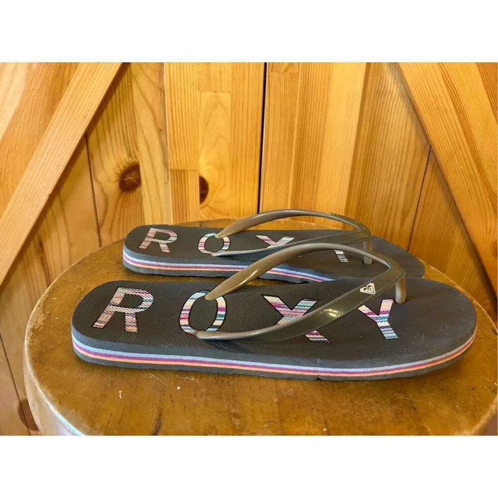 Roxy Women's Black Multicolor Flip Flops Size 6-7 - Image 2