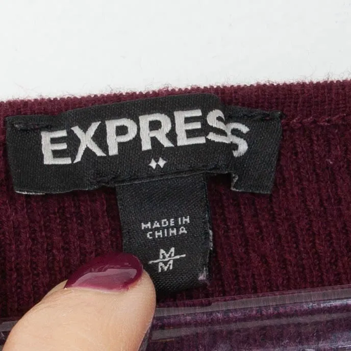 Express Womens Burgundy Bell Sleeve Boat Neck Knit Sweater Top Size M Minimalist - Image 5