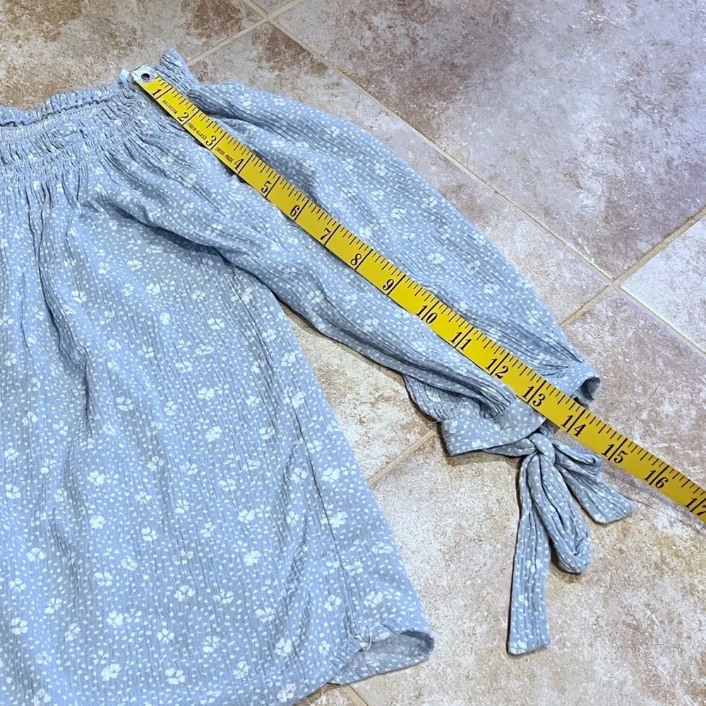 One Clothing blue floral off shoulder crop top elbow tie sleeves medium - Image 7