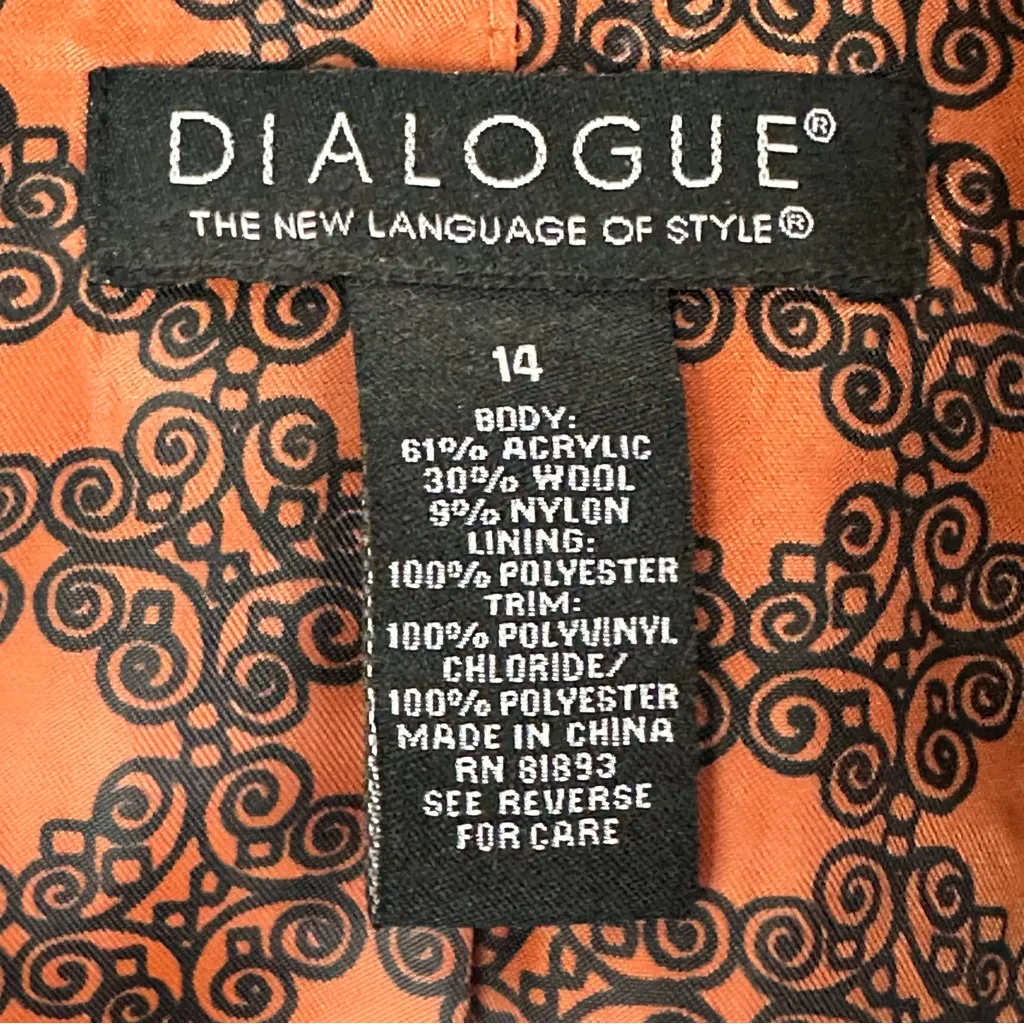 Dialogue Burnt Orange Wool Blend Tweed Fringe Trim Blazer Jacket 14 - Image 9