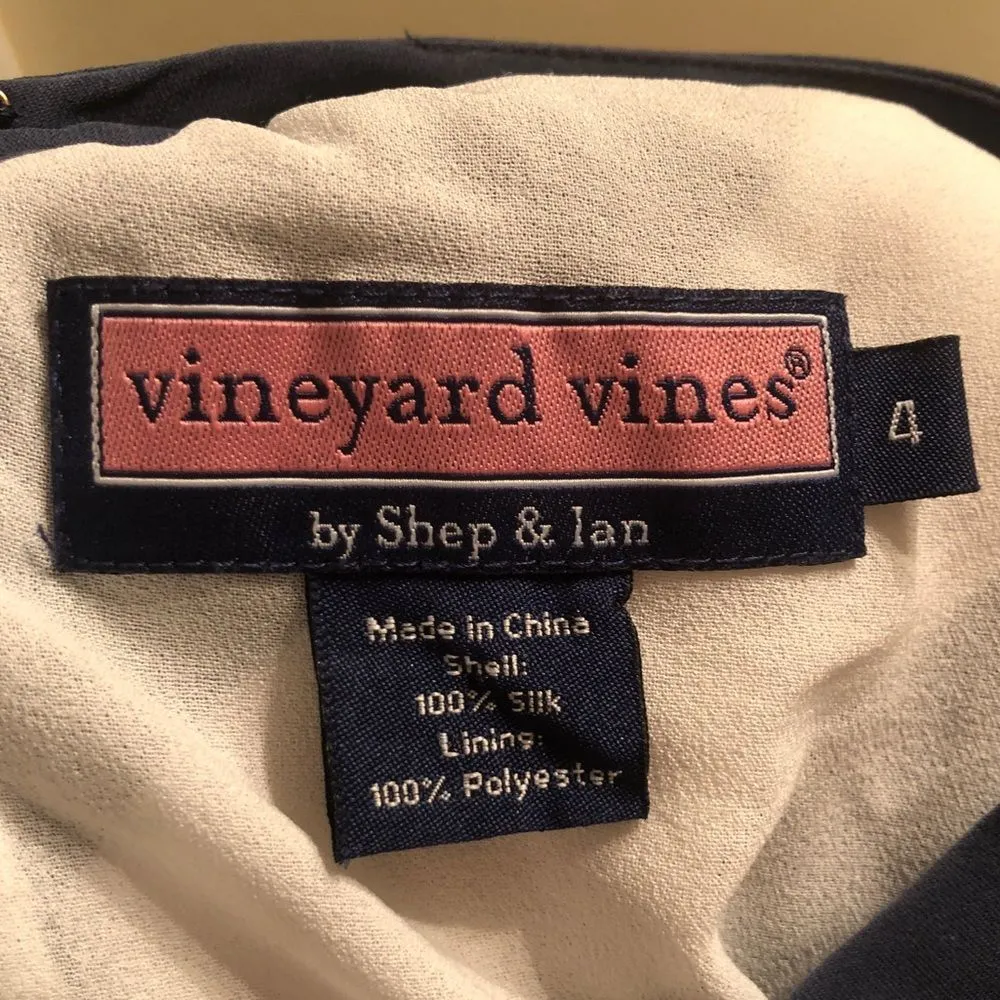 Vineyard Vines Chevron Silk Midi Dress Womens Size 4 Navy Blue White 3/4 Sleeve - Image 6