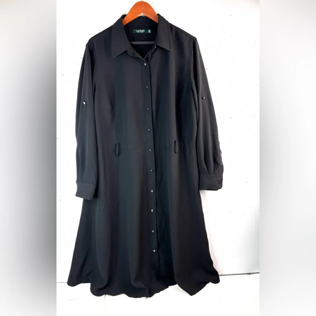 Ralph Lauren 16W Classic Black Long Sleeve Button Down Dress - Funeral - Image 10