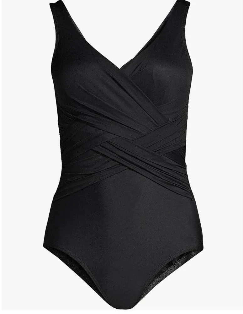 NEW Black Lands End Slender Suit Wrap One Piece Swimsuit 20W Black Size undefined - Image 5