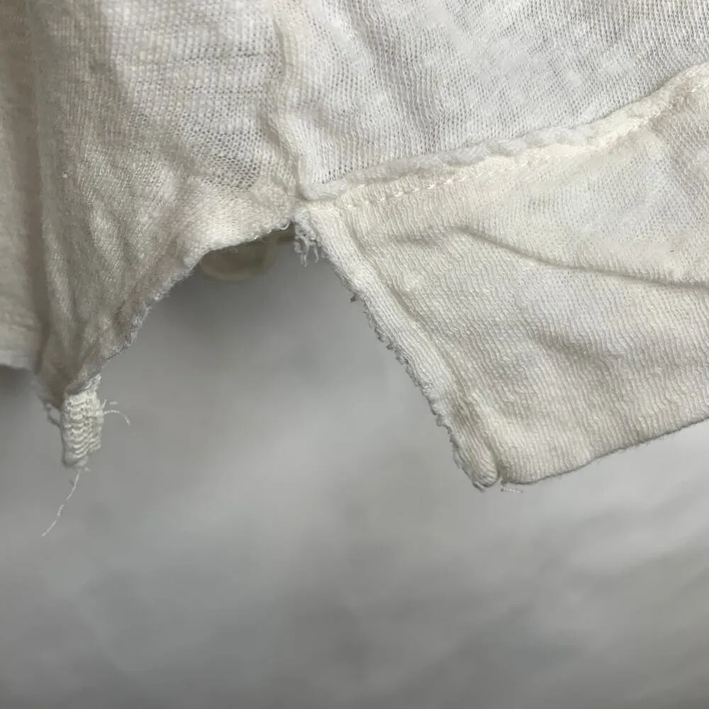 Free People Slouchy Cropped Oversized Linen Blend Cream Tee Shirt Sz Small - Image 7