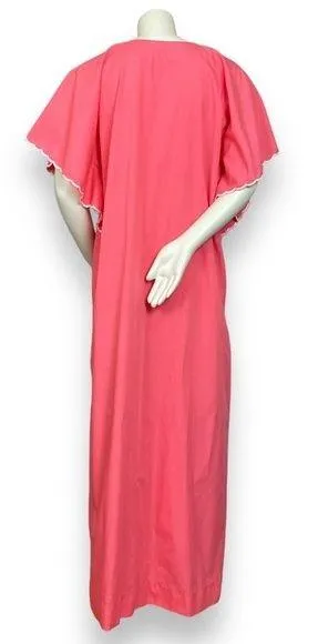Kaftan Pink Scalloped Sleeve Notched Neckline Pink Maxi Dress Size Medium Caftan - Image 2