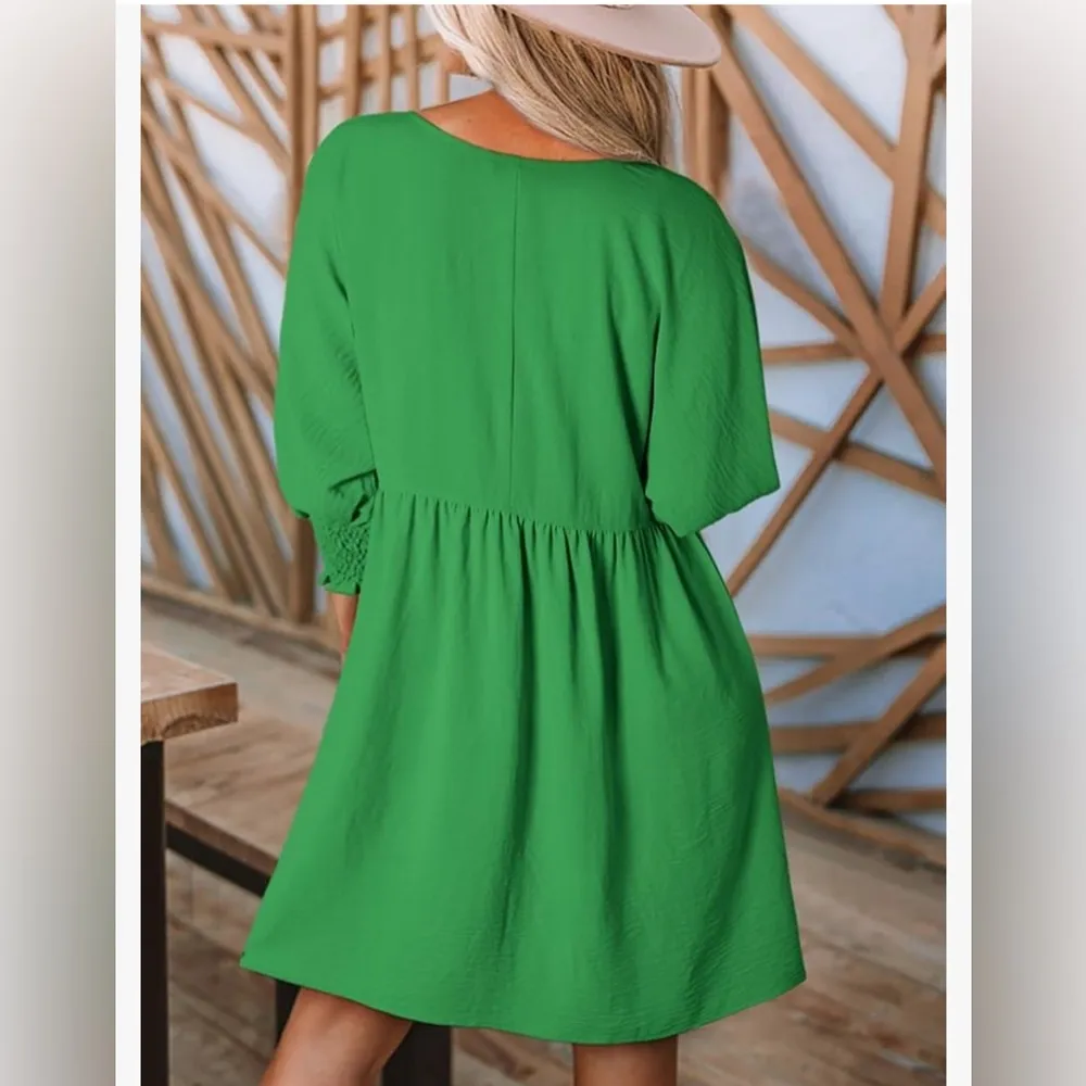 NEW Green Tunic Dress Crew Neck Flowy Swing Mini Dress 2X - Image 2